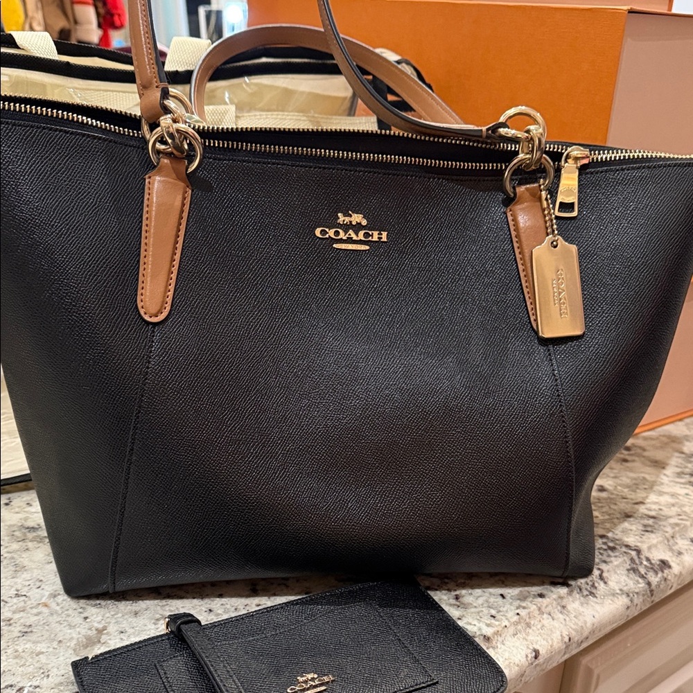 Coach Black and Tan Leather Tote